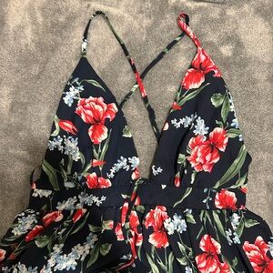 Tropical Floral Maxi Dress with Red and Blue Flowers